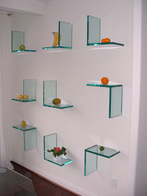 floating glass wall shelves
